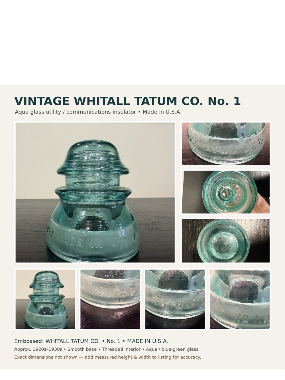 Aqua Glass Insulator - Vintage No. 1